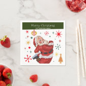 可愛おもしろいい赤と緑のモノグラムクリスマスサンタ スタンダードカクテルナプキン (インサイチュ)