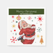 可愛おもしろいい赤と緑のモノグラムクリスマスサンタ スタンダードカクテルナプキン (正面)
