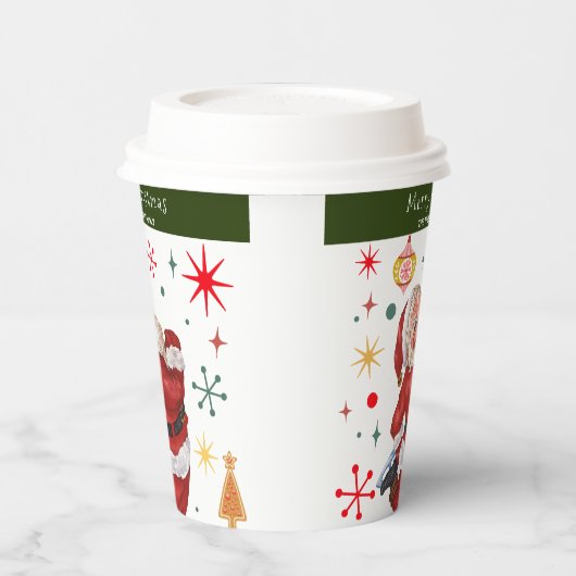 可愛おもしろいい赤と緑のモノグラムクリスマスサンタ 紙コップ (左)