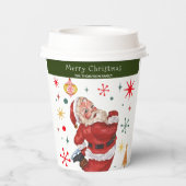 可愛おもしろいい赤と緑のモノグラムクリスマスサンタ 紙コップ (裏面)