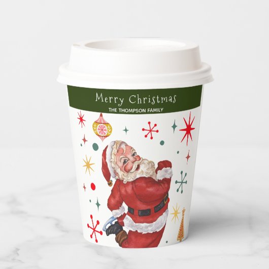 可愛おもしろいい赤と緑のモノグラムクリスマスサンタ 紙コップ (裏面)