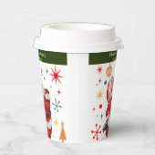 可愛おもしろいい赤と緑のモノグラムクリスマスサンタ 紙コップ (右)