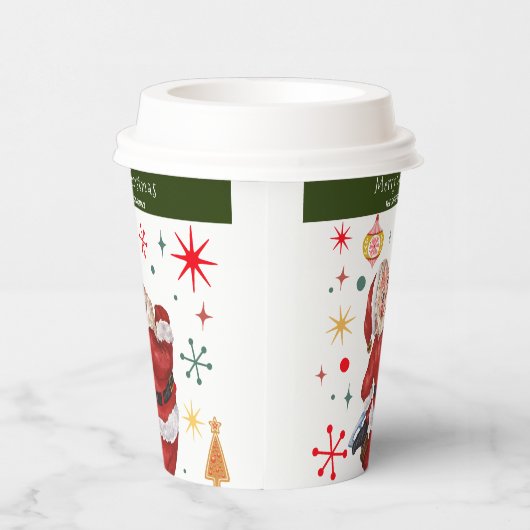 可愛おもしろいい赤と緑のモノグラムクリスマスサンタ 紙コップ (右)