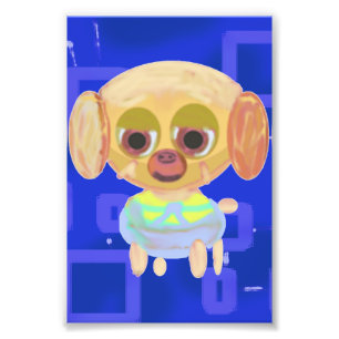 可愛おもしろいい陽気な子犬の青い幾何学模様 フォトプリント