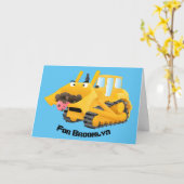 可愛おもしろいい黄色のブルドーザーのキャラクター カード (黄色い花)