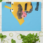 可愛おもしろいい黄色のブルドーザーのキャラクター キッチンタオル (折り畳み)