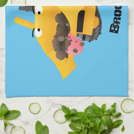 可愛おもしろいい黄色のブルドーザーのキャラクター キッチンタオル (折り畳み)