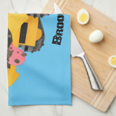 可愛おもしろいい黄色のブルドーザーのキャラクター キッチンタオル (四つ折り)