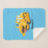 可愛おもしろいい黄色のブルドーザーのキャラクター シェルパブランケット (正面(横))