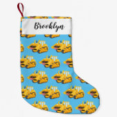 可愛おもしろいい黄色のブルドーザーのキャラクター スモールクリスマスストッキング (正面)