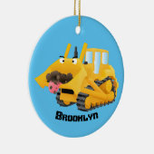 可愛おもしろいい黄色のブルドーザーのキャラクター セラミックオーナメント (右)