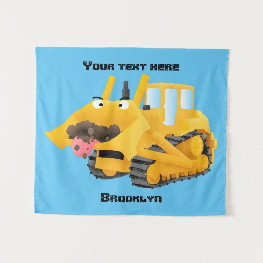 可愛おもしろいい黄色のブルドーザーのキャラクター タペストリー (正面(横))