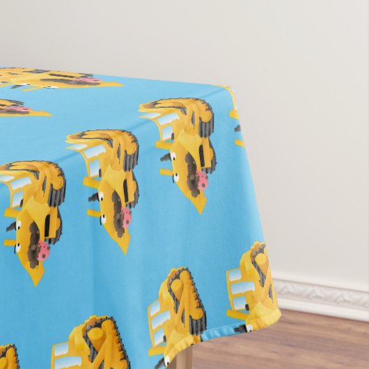 可愛おもしろいい黄色のブルドーザーのキャラクター テーブルクロス (インサイチュ)