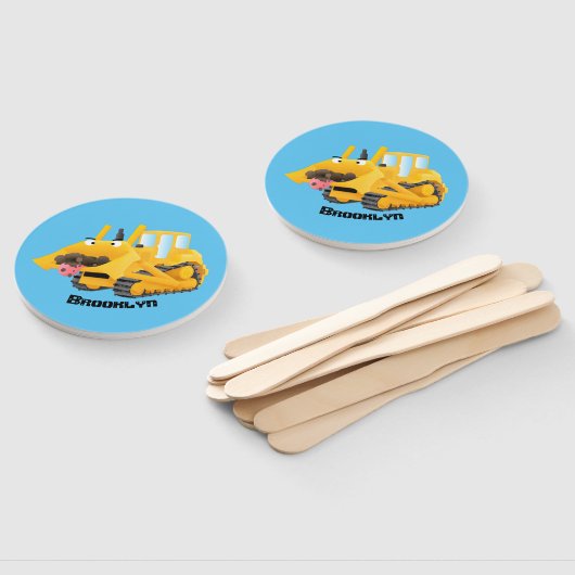 可愛おもしろいい黄色のブルドーザーのキャラクター ハンドファン (組立なし)