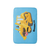 可愛おもしろいい黄色のブルドーザーのキャラクター バスマット (正面縦)