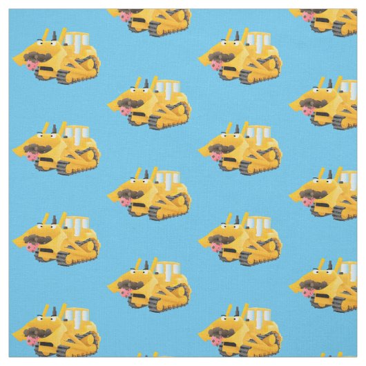 可愛おもしろいい黄色のブルドーザーのキャラクター ファブリック (見本)