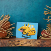 可愛おもしろいい黄色のブルドーザーのキャラクター フォトプラーク (側面)