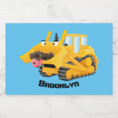 可愛おもしろいい黄色のブルドーザーのキャラクター フードラベル (シングルラベル)