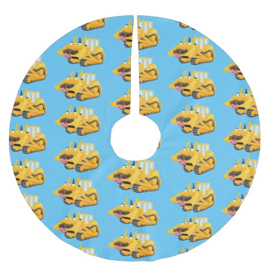 可愛おもしろいい黄色のブルドーザーのキャラクター ブラッシュドポリエステルツリースカート (正面)