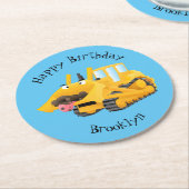 可愛おもしろいい黄色のブルドーザーのキャラクター ラウンドペーパーコースター (アングル)