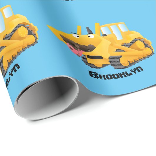 可愛おもしろいい黄色のブルドーザーのキャラクター ラッピングペーパー (ロールコーナー)