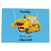 可愛おもしろいい黄色のブルドーザーのキャラクター ラージペーパーバッグ (裏面)