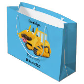 可愛おもしろいい黄色のブルドーザーのキャラクター ラージペーパーバッグ (裏面アングル)