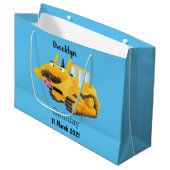 可愛おもしろいい黄色のブルドーザーのキャラクター ラージペーパーバッグ (正面アングル)