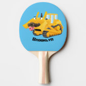 可愛おもしろいい黄色のブルドーザーのキャラクター 卓球ラケット (裏面)