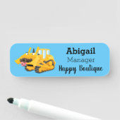 可愛おもしろいい黄色のブルドーザーのキャラクター 名札 (インサイチュ)