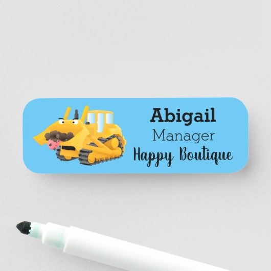 可愛おもしろいい黄色のブルドーザーのキャラクター 名札 (インサイチュ)