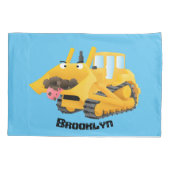 可愛おもしろいい黄色のブルドーザーのキャラクター 枕カバー (裏面)