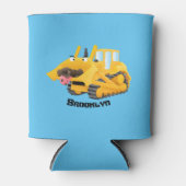 可愛おもしろいい黄色のブルドーザーのキャラクター 缶クーラー (正面)