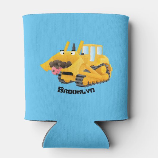 可愛おもしろいい黄色のブルドーザーのキャラクター 缶クーラー (裏面)