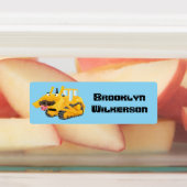 可愛おもしろいい黄色のブルドーザーパーソナライズされた漫画 ラベル (貼付)