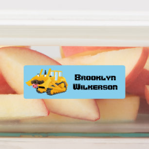 可愛おもしろいい黄色のブルドーザーパーソナライズされた漫画 ラベル