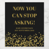 可愛おもしろいい黒と金ゴールド妊娠のお知らせ ワインラベル (シングルラベル)