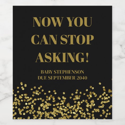 可愛おもしろいい黒と金ゴールド妊娠のお知らせ ワインラベル (シングルラベル)