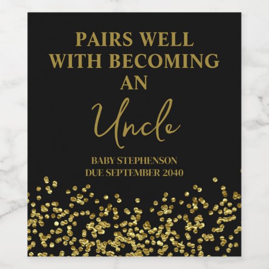 可愛おもしろいい黒と金ゴールド妊娠家族が明かす ワインラベル (シングルラベル)