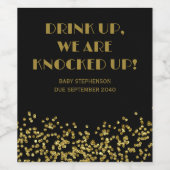 可愛おもしろいい黒と金ゴールド誕生発表 ワインラベル (シングルラベル)