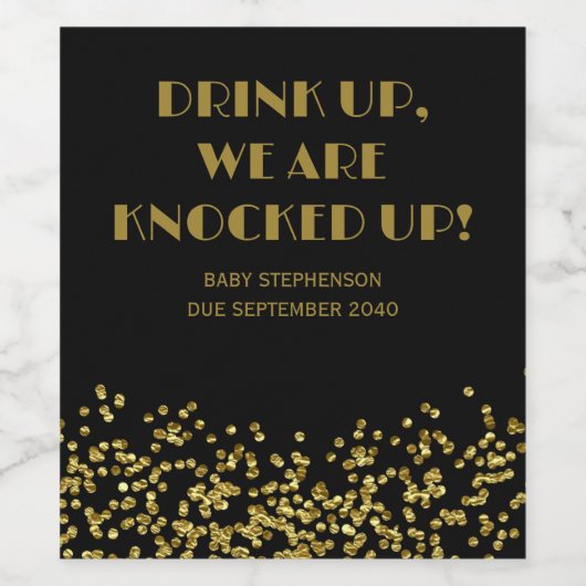 可愛おもしろいい黒と金ゴールド誕生発表 ワインラベル (シングルラベル)