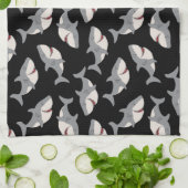 可愛おもしろいい黒灰色素晴らし白サメ キッチンタオル (折り畳み)