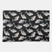 可愛おもしろいい黒灰色素晴らし白サメ キッチンタオル (横)