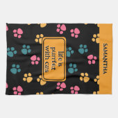 可愛おもしろいい黒猫の足 キッチンタオル (横)