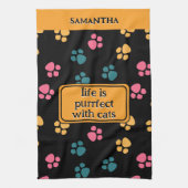 可愛おもしろいい黒猫の足 キッチンタオル (縦)