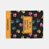 可愛おもしろいい黒猫の足 フリースブランケット (正面(横))