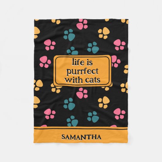 可愛おもしろいい黒猫の足 フリースブランケット (正面)