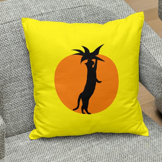 可愛おもしろいい黒猫オレンジトマト&ブライトイエロー クッション