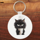 可愛おもしろいい黒猫コーヒ怒ー キーホルダー (正面)