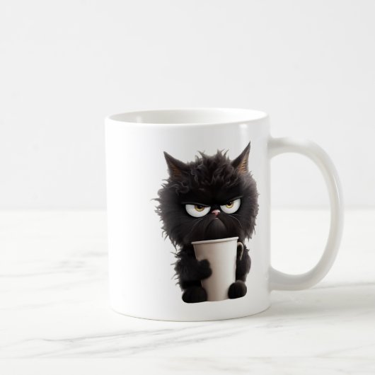 可愛おもしろいい黒猫コーヒ怒ー コーヒーマグカップ (右)